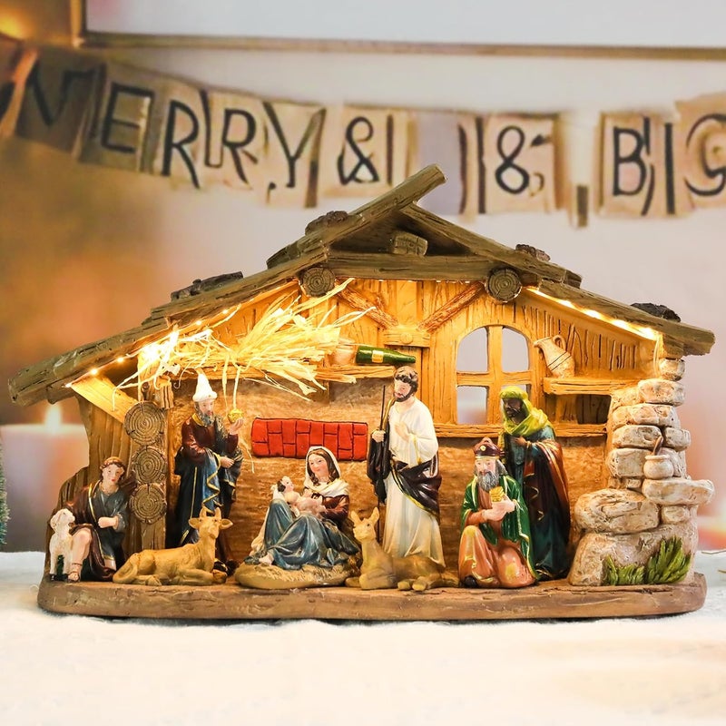 CHONSUN Nativity Scene Indoor 10.2 Inch Christmas Music Village Manger Nativity Sets Tabletop Jesus Christmas Figurines Decorations Christmas Ornaments - Image 4